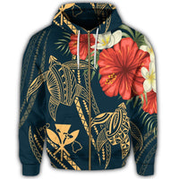 Hawaii Zip Hoodie Polynesian Turtle with Hibiscus Nolan Style - Polynesian Pride