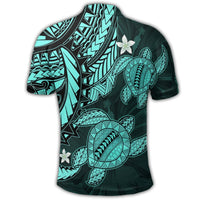 Hawaii Polynesian Turtle Hibiscus Polo Shirt Turquoise - Polynesian Pride