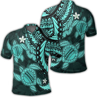 Hawaii Polynesian Turtle Hibiscus Polo Shirt Turquoise Unisex Black - Polynesian Pride
