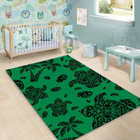 Hawaii Polynesian Turtle Palm And Sea Pebbles Green Area Rug - AH - Polynesian Pride