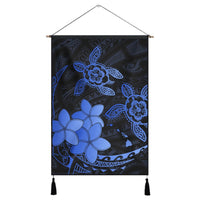 Hawaii Polynesian Turtle Plumeria Hanging Poster - Pog Style Blue - AH Hanging Poster Cotton And Linen - Polynesian Pride