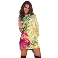 Hawaii Polynesian Turtle Tropical Hibiscus Plumeria Hoodie Dress - Beige - AH - Polynesian Pride