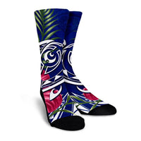 Hawaii Polynesian Turtle Tropical Hibiscus Plumeria Crew Socks - Blue - AH - Polynesian Pride