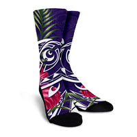 Hawaii Polynesian Turtle Tropical Hibiscus Plumeria Crew Socks - Purple - AH - Polynesian Pride