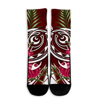 Hawaii Polynesian Turtle Tropical Hibiscus Plumeria Crew Socks - Red - AH - Polynesian Pride