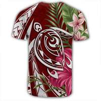 Hawaii Polynesian Turtle Tropical Hibiscus Plumeria T Shirt Red - Polynesian Pride