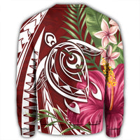 Hawaii Polynesian Turtle Tropical Hibiscus Plumeria Sweatshirt - Red - AH - Polynesian Pride