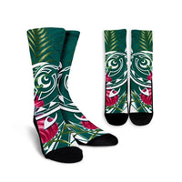Hawaii Polynesian Turtle Tropical Hibiscus Plumeria Crew Socks - Turquoise - AH Crew Socks White - Polynesian Pride