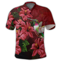 Hawaii Red Hibiscus Humming Bird Polo Shirt - Polynesian Pride
