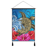 Hawaii Sea Turtle Hibiscus Coconut Tree Hanging Poster - AH Hanging Poster Cotton And Linen - Polynesian Pride