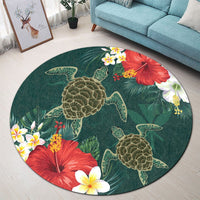 Hawaii Sea Turtle Hibiscus Plumria Round Carpet - AH - Polynesian Pride