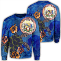 Hawaii Seal Of Hawaii Hibiscus Ocean Turtle Polynesian Sweatshirt - AH Unisex Black - Polynesian Pride