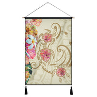 Hawaii Triple Marble Turtle Polynesian Hibiscus Hanging Poster - AH - Benjamin Style - Beige Hanging Poster Cotton And Linen - Polynesian Pride
