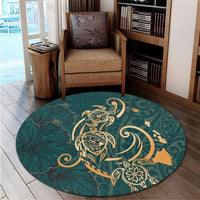 Hawaii Triple Marble Turtle Polynesian Hibiscus Round Carpet - AH - Benjamin Style - Green - Polynesian Pride