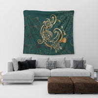 Hawaii Triple Marble Turtle Polynesian Hibiscus Tapestry - AH - Benjamin Style - Green - Polynesian Pride