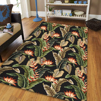 Hawaii Tropical Floral Vintage Strelitzia Flower Banana Leaves Area Rug - AH - Polynesian Pride