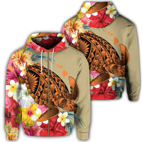 Hawaii Tropical Turtle Hibiscus and Plumeria Zip Hoodie Unisex Art - Polynesian Pride
