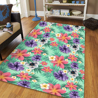 Hawaii Tropical flower, blossom cluster seamless pattern Tropical Flowers Palm Leaves Plant And Leaf Area Rug - AH - Polynesian Pride