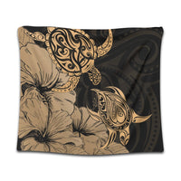Hawaii Turtle Tapestry Polynesian Hibiscus Art Gold - AH Wall Tapestry Black - Polynesian Pride