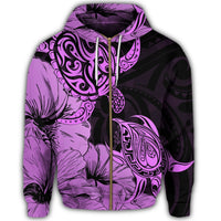 Hawaii Turtle Zip Hoodie Polynesian Hibiscus Art Pink - Polynesian Pride