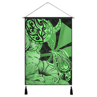 Hawaii Turtle Hanging Poster Polynesian Hibiscus Art Ver 2.0 Green - AH Hanging Poster Cotton And Linen - Polynesian Pride