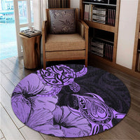 Hawaii Turtle Round Carpet Polynesian Hibiscus Art Violet - AH - Polynesian Pride