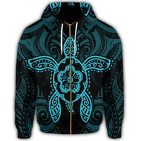 Hawaii Turtle Fixed Blue Zip Hoodie - Polynesian Pride
