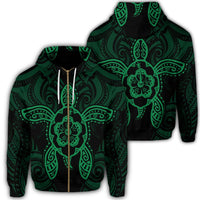 Hawaii Turtle Fixed Green Zip Hoodie Unisex Art - Polynesian Pride