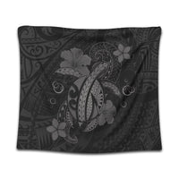 Hawaii Turtle Flower Polynesian Tapestry - Gray - AH Wall Tapestry Black - Polynesian Pride