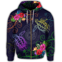 Hawaii Turtle Hibiscus Zip Hoodie Day Style - Polynesian Pride