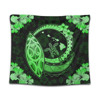 Hawaii Turtle Hibiscus Map Polynesian Tapestry Green - AH Wall Tapestry Black - Polynesian Pride