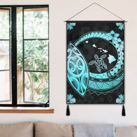 Hawaii Turtle Hibiscus Map Polynesian Hanging Poster Turquoise - AH - Polynesian Pride