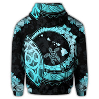 Hawaii Turtle Hibiscus Map Polynesian Zip Hoodie Turquoise - Polynesian Pride
