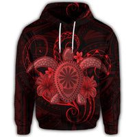 Hawaiian Turtle Hibiscus Polynesian Hoodie Full Style Red - Polynesian Pride