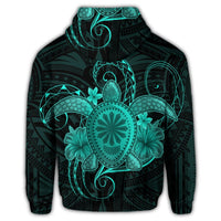 Hawaii Turtle Hibiscus Polynesian Zip Hoodie Full Style Turquoise - Polynesian Pride