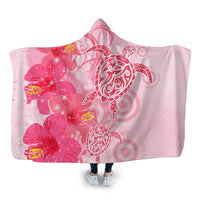Hawaii Turtle Hibiscus Vintage Pink Hooded Blanket - AH Hooded Blanket White - Polynesian Pride
