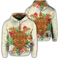Hawaii Turtle Life Hibiscus Design Zip Hoodie Unisex Art - Polynesian Pride