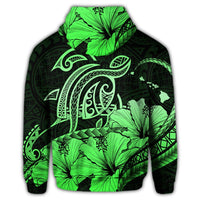 Hawaiian Turtle Map Polynesian Hoodie Safety Green - Polynesian Pride