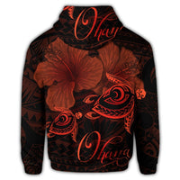 Hawaii Turtle Ohana Hibiscus Poly Zip Hoodie Orange - Polynesian Pride