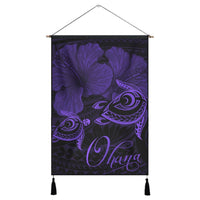 Hawaii Turtle Ohana Hibiscus Poly Hanging Poster - Purple - AH Hanging Poster Cotton And Linen - Polynesian Pride