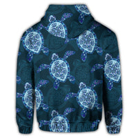 Hawaii Turtle Plumeria Blue Zip Hoodie - Polynesian Pride