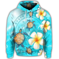 Hawaiian Turtle Plumeria Coat of Arm Ocean Hoodie - Polynesian Pride