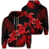 Hawaii Turtle Plumeria Coconut Tree Polynesian Zip Hoodie Red Unisex Art - Polynesian Pride
