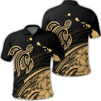 Hawaii Turtle Polynesian Map Plumeria Polo Shirt Unisex Black - Polynesian Pride