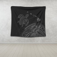 Hawaii Turtle Polynesian Map Plumeria Tapestry Gray - AH - Polynesian Pride