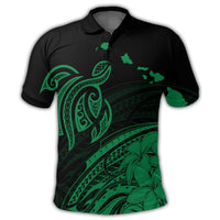 Hawaii Turtle Polynesian Map Plumeria Polo Shirt Green - Polynesian Pride