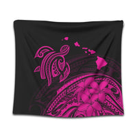 Hawaii Turtle Polynesian Map Plumeria Tapestry Pink - AH Wall Tapestry Black - Polynesian Pride
