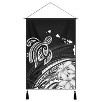 Hawaii Turtle Polynesian Map Plumeria Hanging Poster White - AH Hanging Poster Cotton And Linen - Polynesian Pride