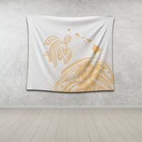 Hawaii Turtle Polynesian Map Plumeria White Background Tapestry - AH - Polynesian Pride