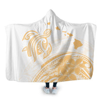 Hawaii Turtle Polynesian Map Plumeria White Background Hooded Blanket - AH Hooded Blanket White - Polynesian Pride